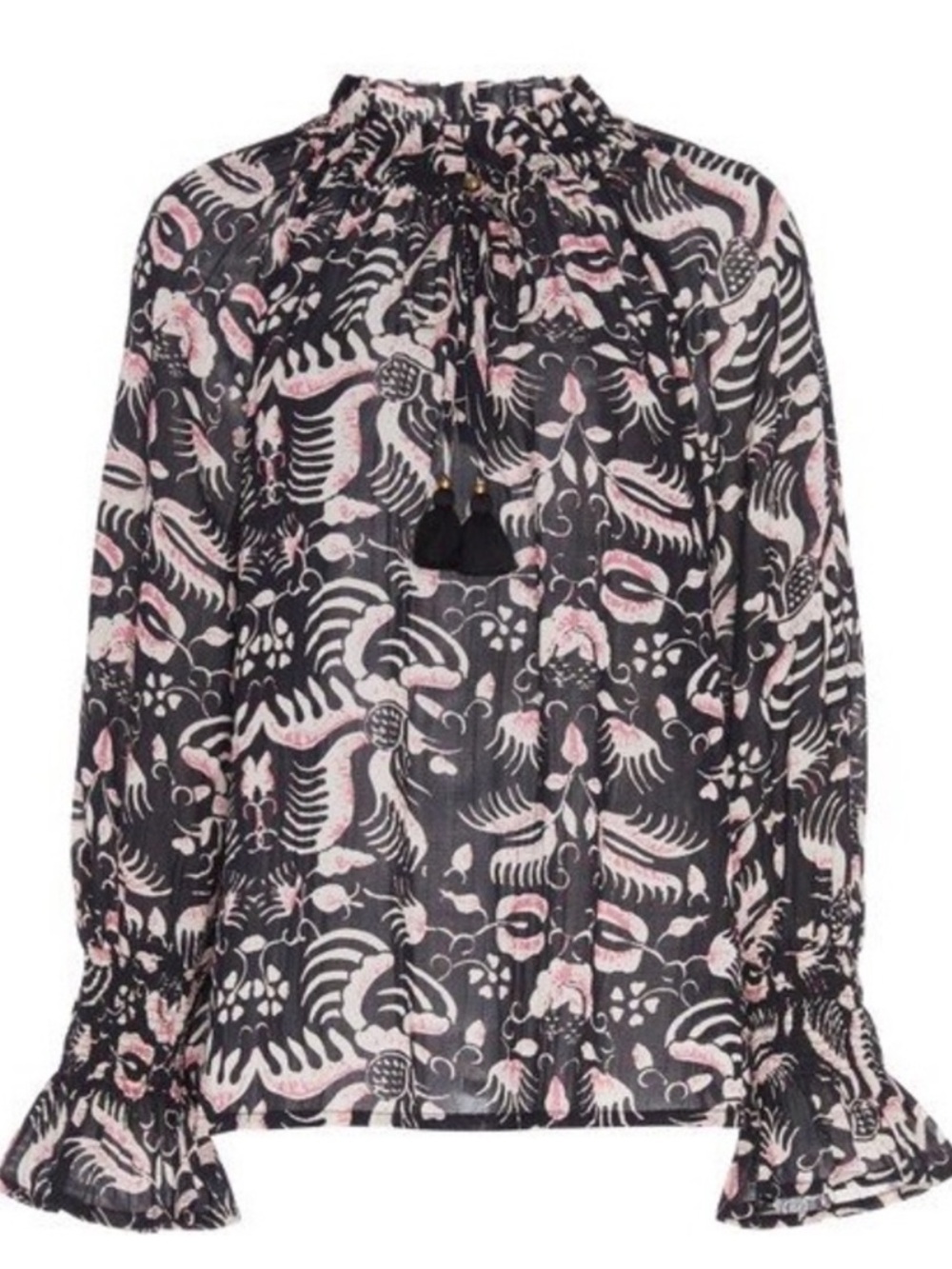 Figue Lianna Blouse Top XS Black Pink Long Sleeve - Picture 10 of 10